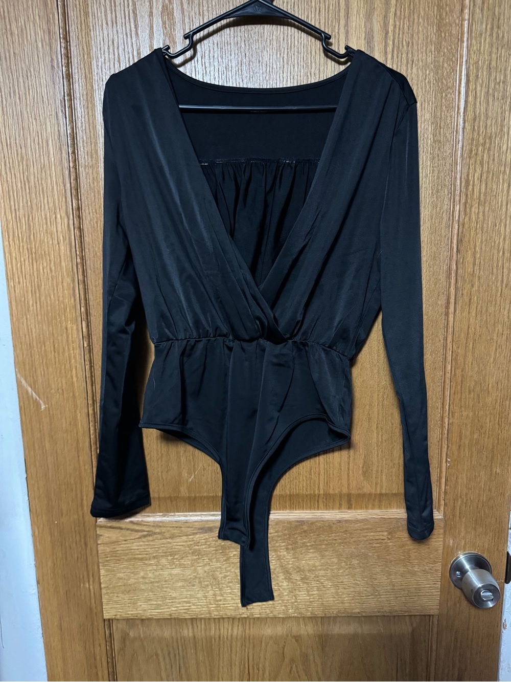 SHEIN Black Long-Sleeve Surplice Bodysuit